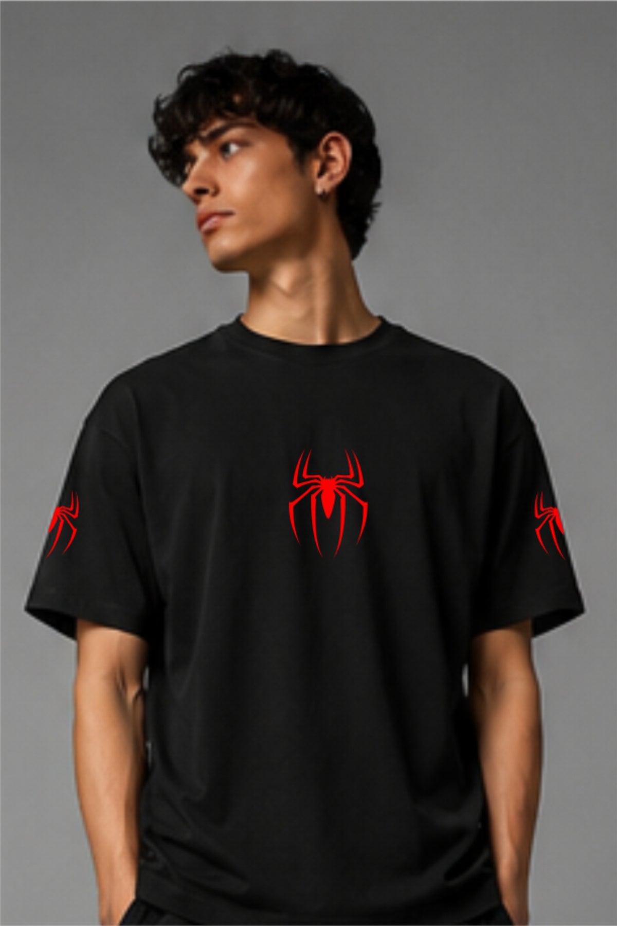 Fabrixa Spider Hero Graphic Oversized Black T-Shirt for Men
