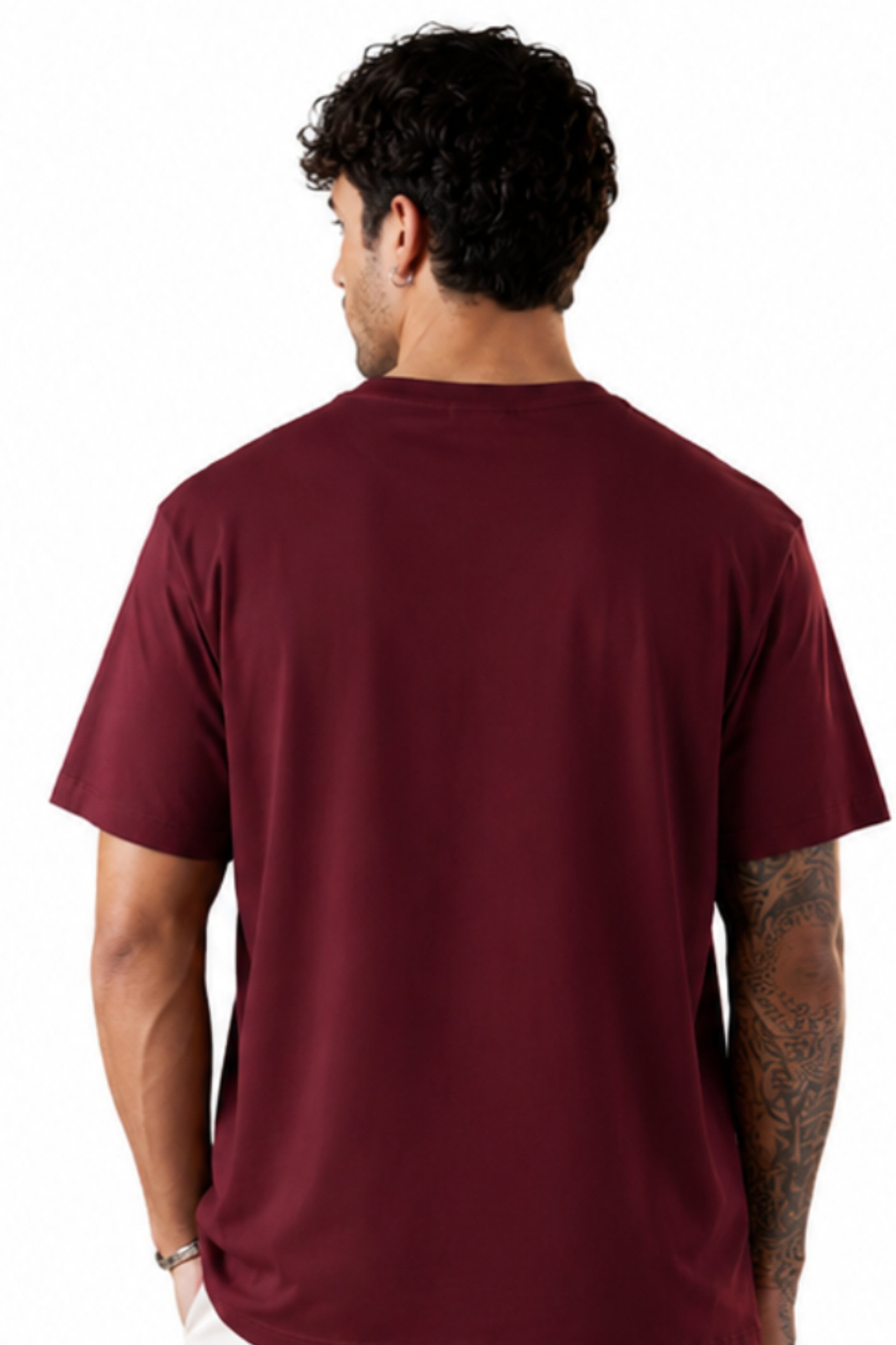Fabrixa Maroon Oversized Essential T-Shirt For Men