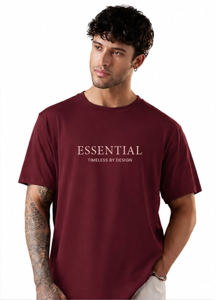 Fabrixa Maroon Oversized Essential T-Shirt For Men