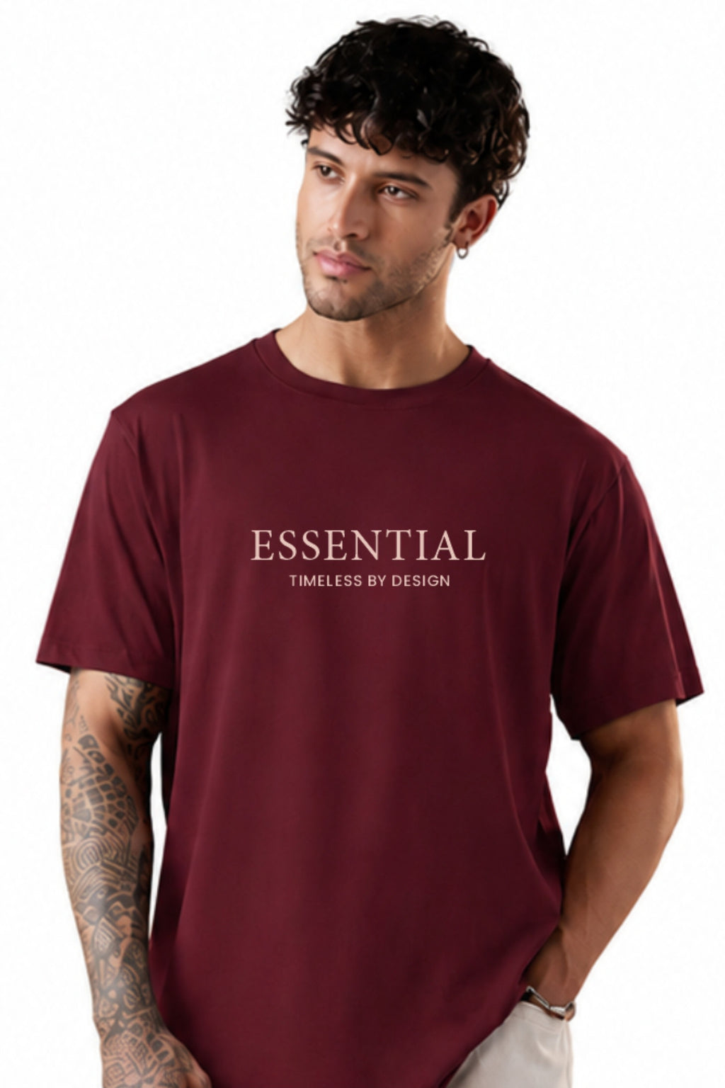 Fabrixa Maroon Oversized Essential T-Shirt For Men