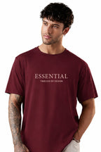 Fabrixa Maroon Oversized Essential T-Shirt For Men