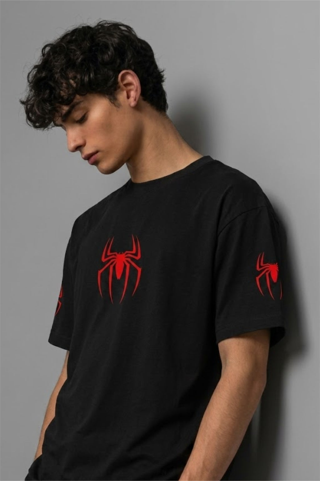 Fabrixa Spider Hero Graphic Oversized Black T-Shirt for Men