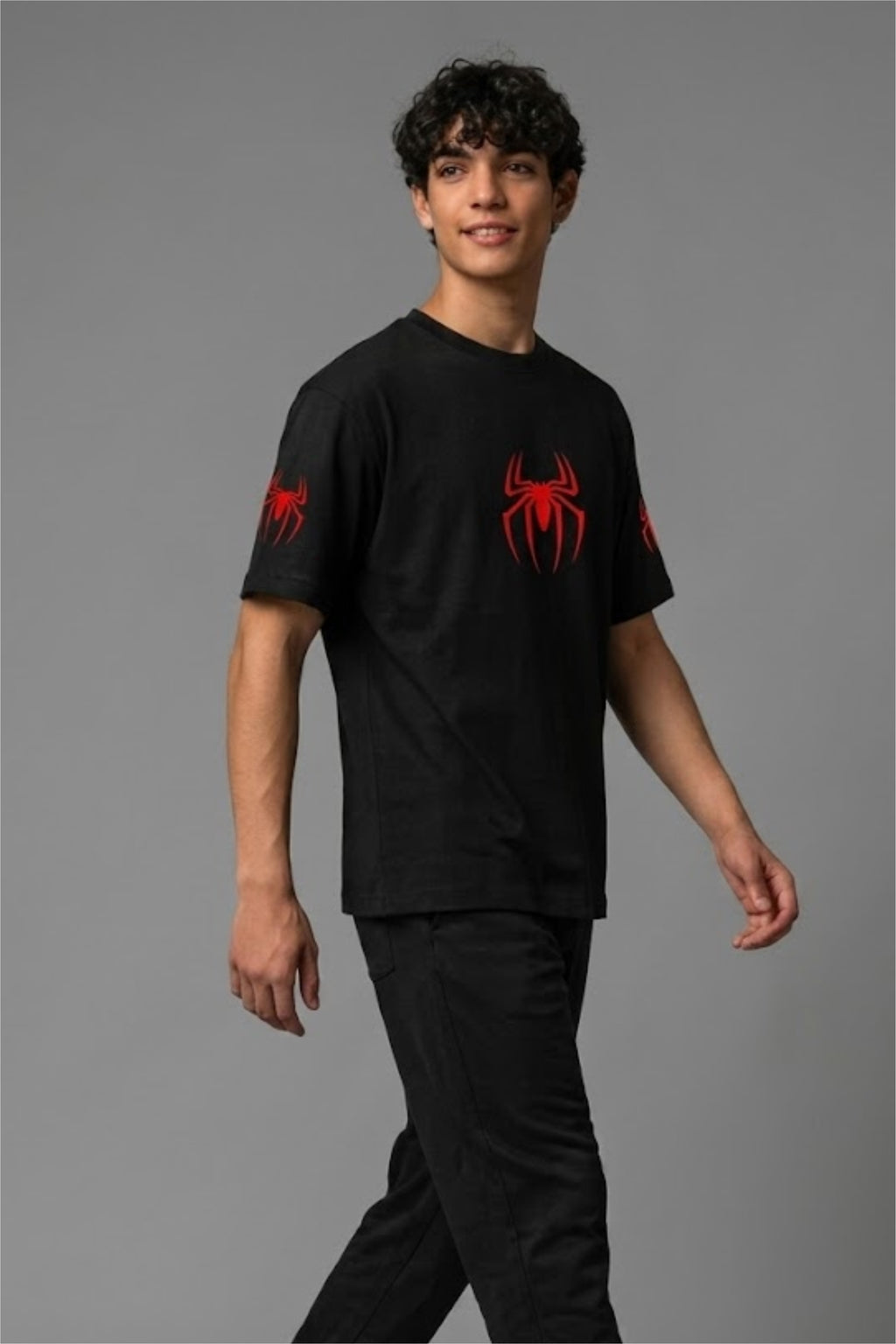 Fabrixa Spider Hero Graphic Oversized Black T-Shirt for Men