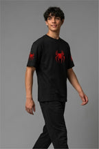 Fabrixa Spider Hero Graphic Oversized Black T-Shirt for Men