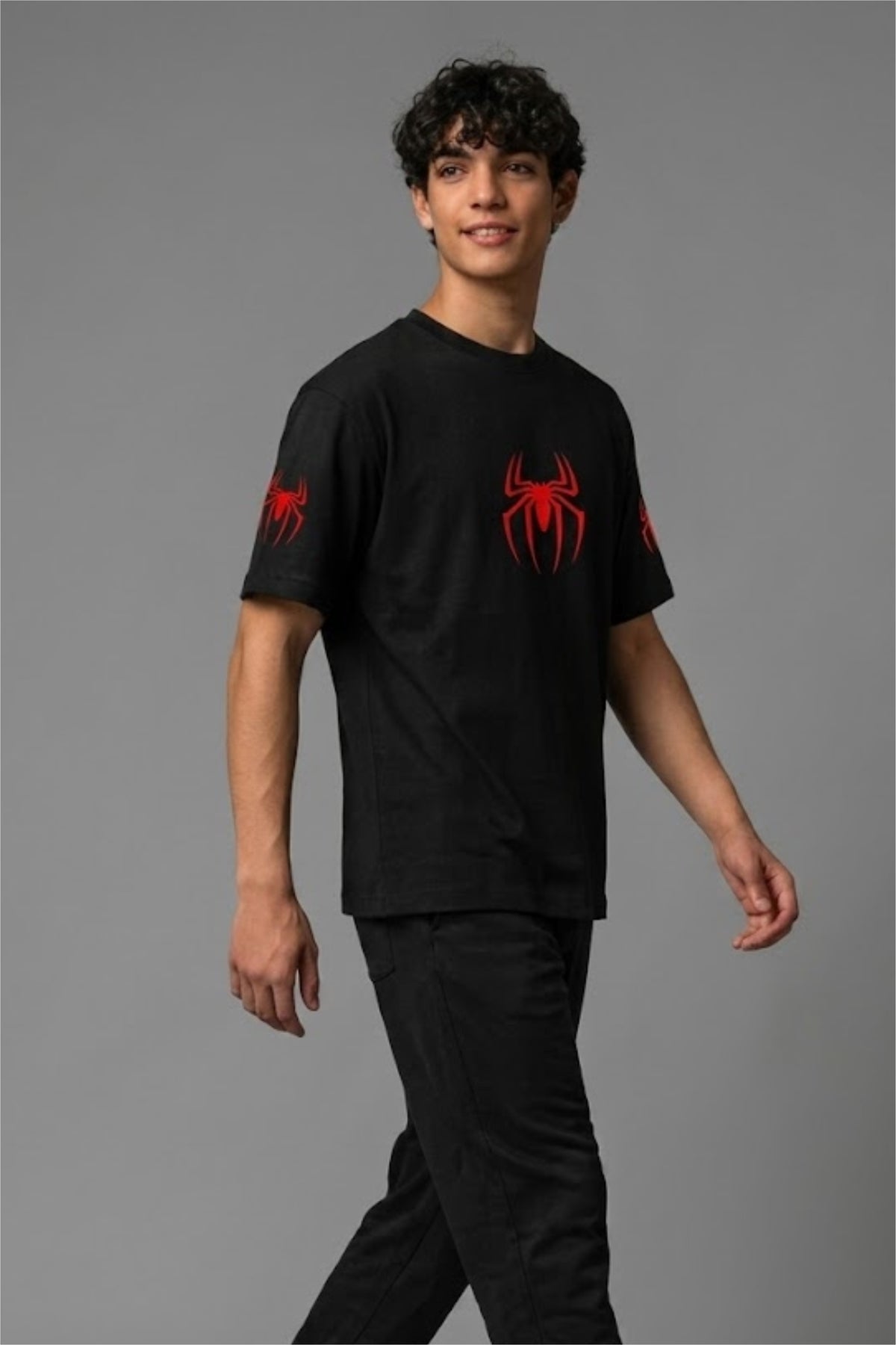 Fabrixa Spider Hero Graphic Oversized Black T-Shirt for Men