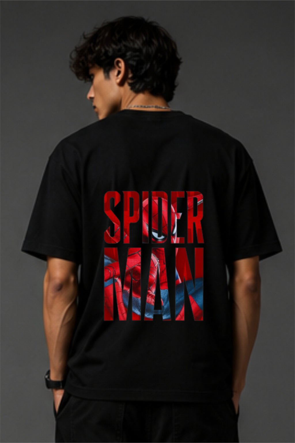 Fabrixa Spider Hero Graphic Oversized Black T-Shirt for Men