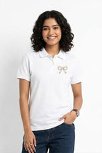 Fabrixa Store Premium White Polo T-Shirt for Women with Elegant Bow Logo