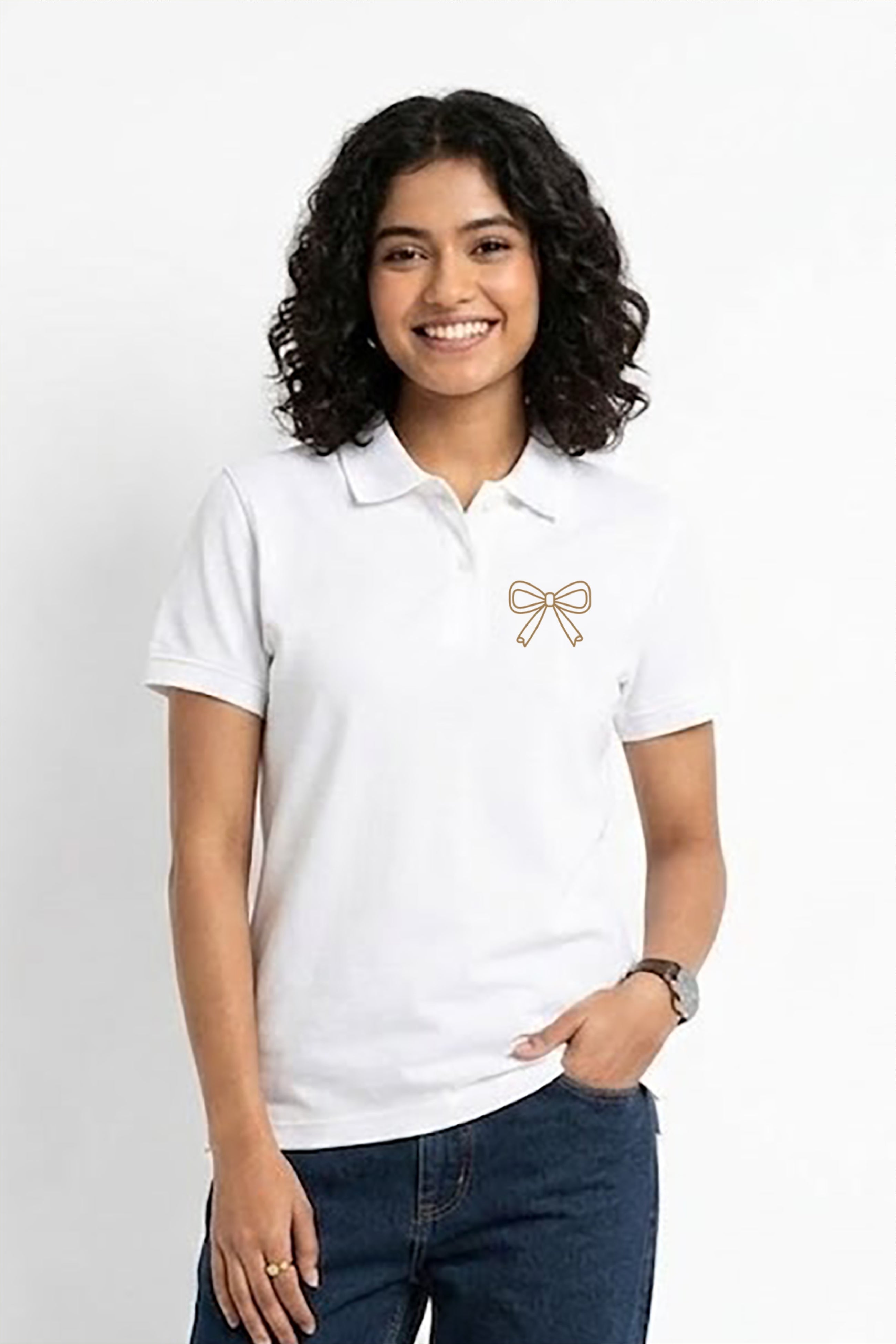 Fabrixa Store Premium White Polo T-Shirt for Women with Elegant Bow Logo