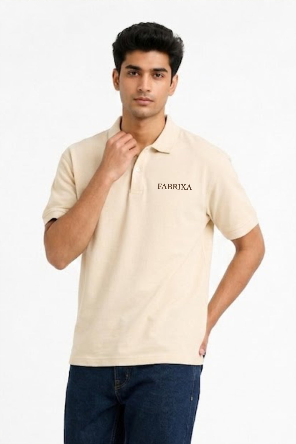 FABRIXA Men’s Beige Polo T-Shirt