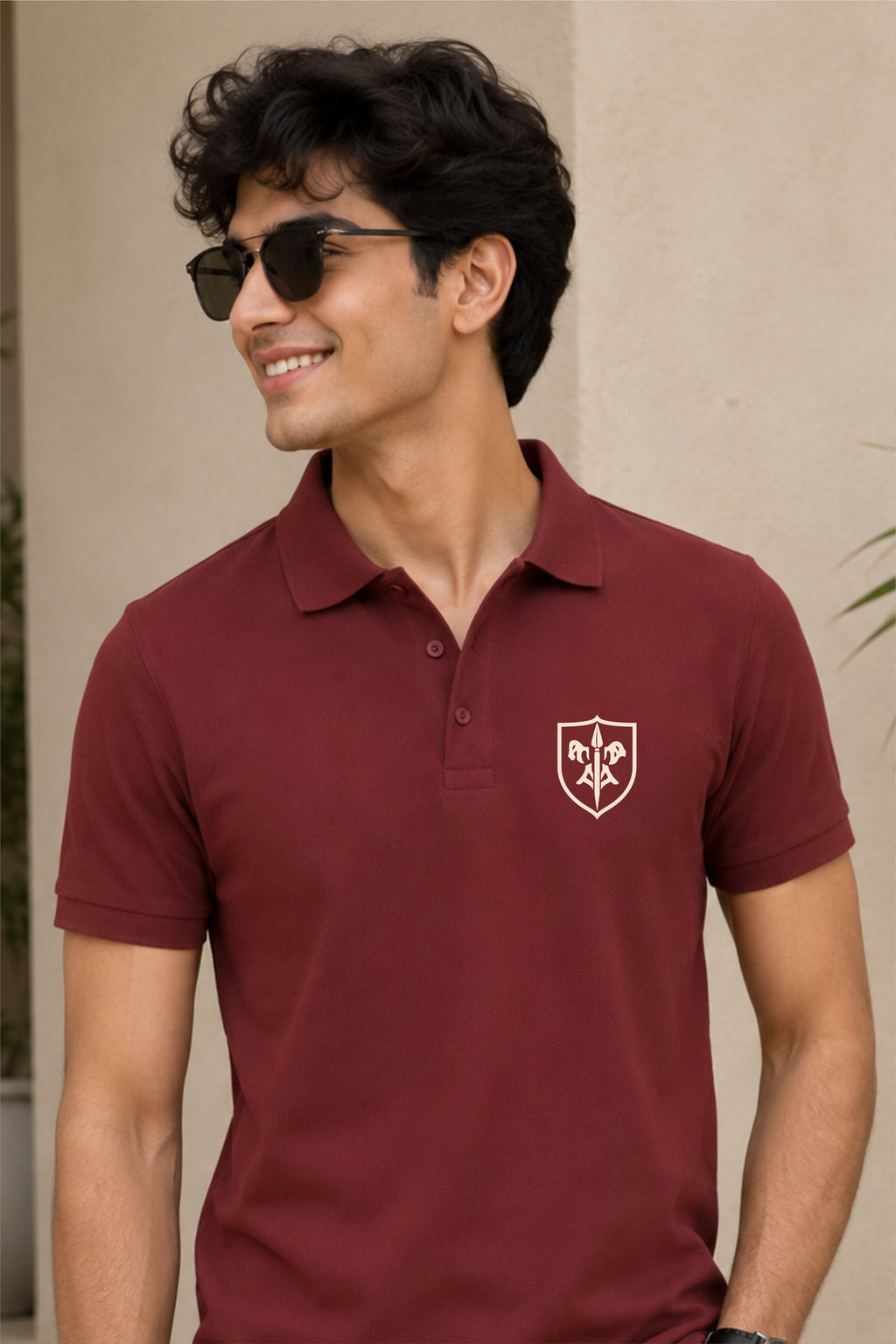 FABRIXA Men’s Maroon Polo T-Shirt with Shield Logo