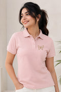Fabrixa Butterfly Logo Pink Polo T-Shirt for Women