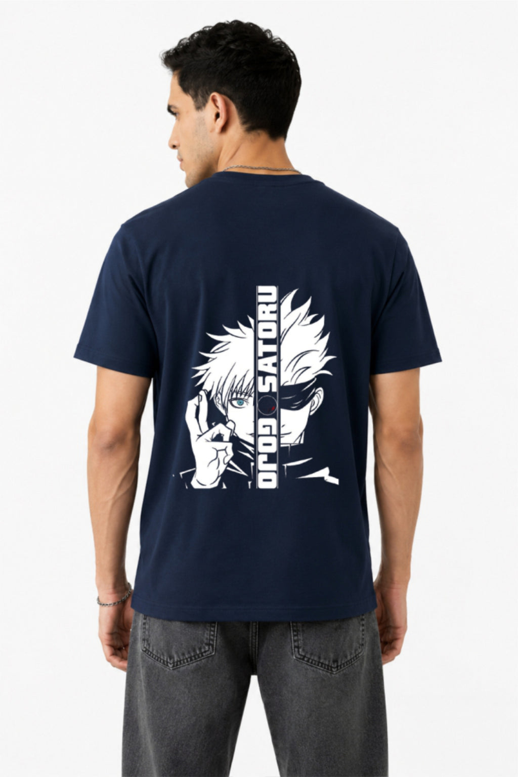Fabrixa Store Round Neck Gojo Satour Anime Graphic T-Shirt