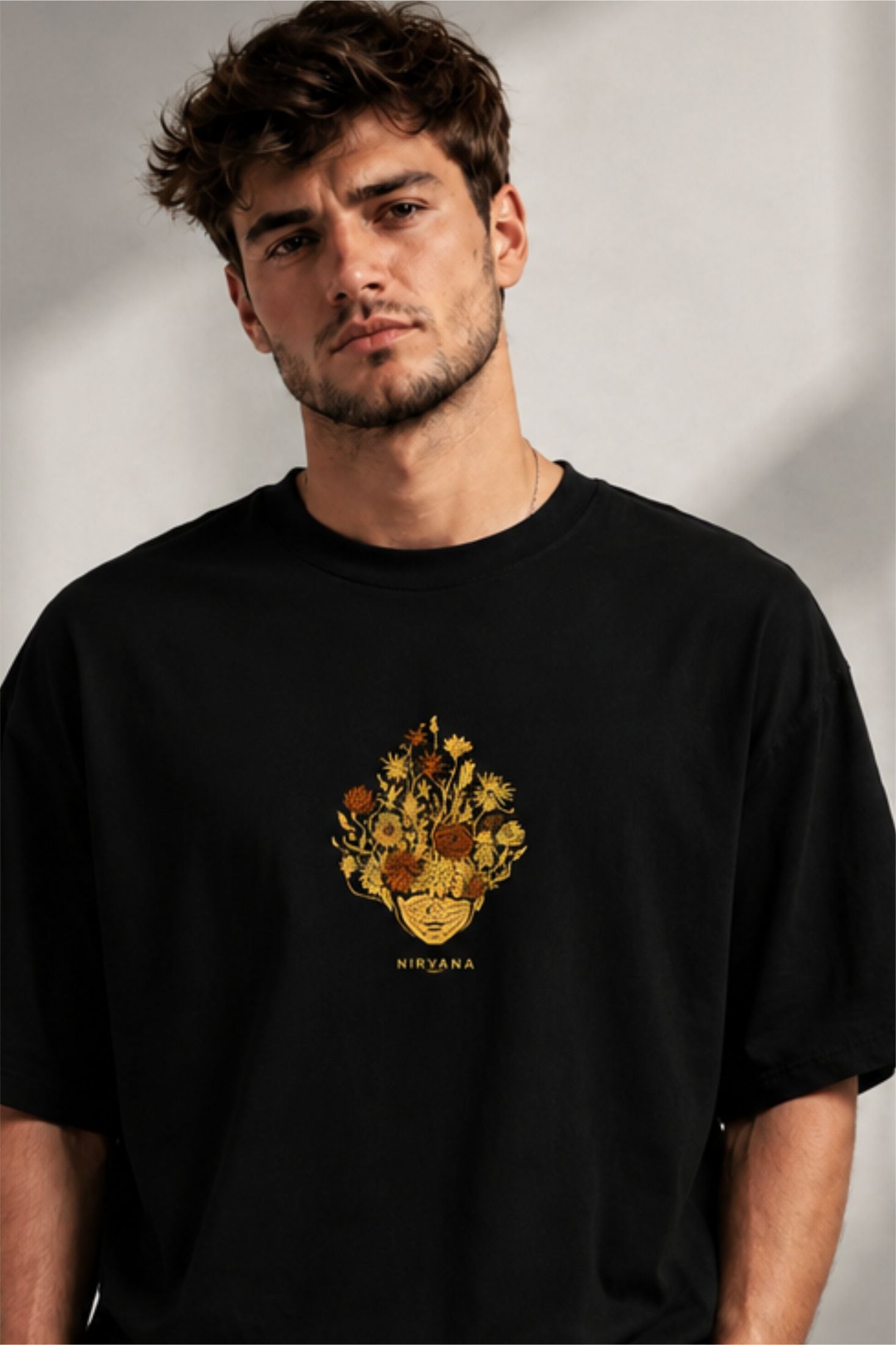 Nirvana Spiritual Meditation Back Print Oversized T-Shirt – Black | Fabrixa