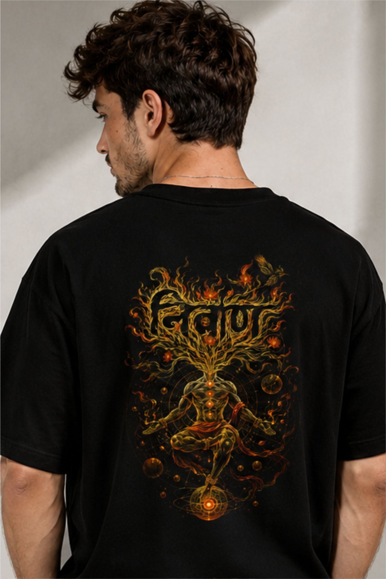 Nirvana Spiritual Meditation Back Print Oversized T-Shirt – Black | Fabrixa