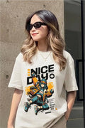 Nice Day Girls White Graphic T-Shirt