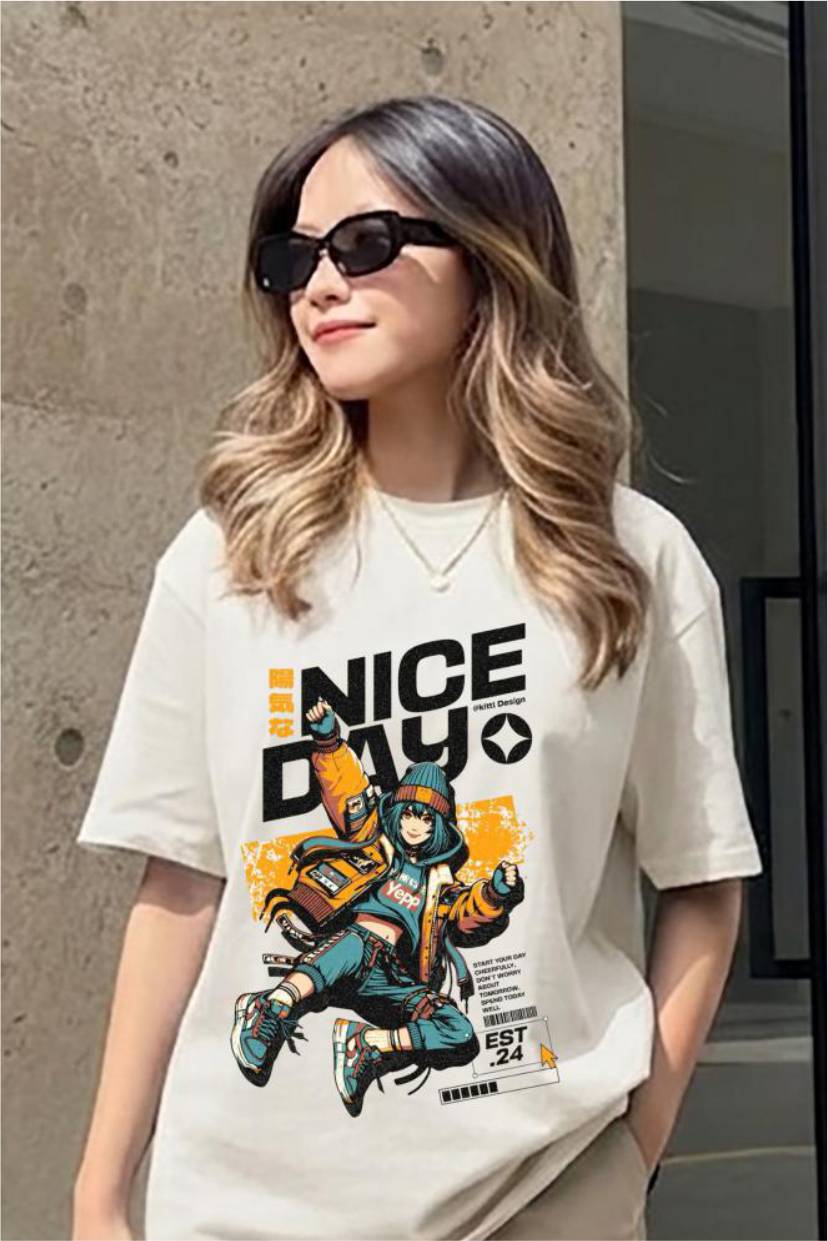 Nice Day Girls White Graphic T-Shirt