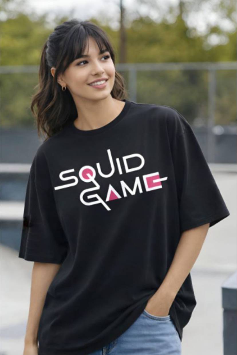 Squid Game Girls Black Graphic T-Shirt