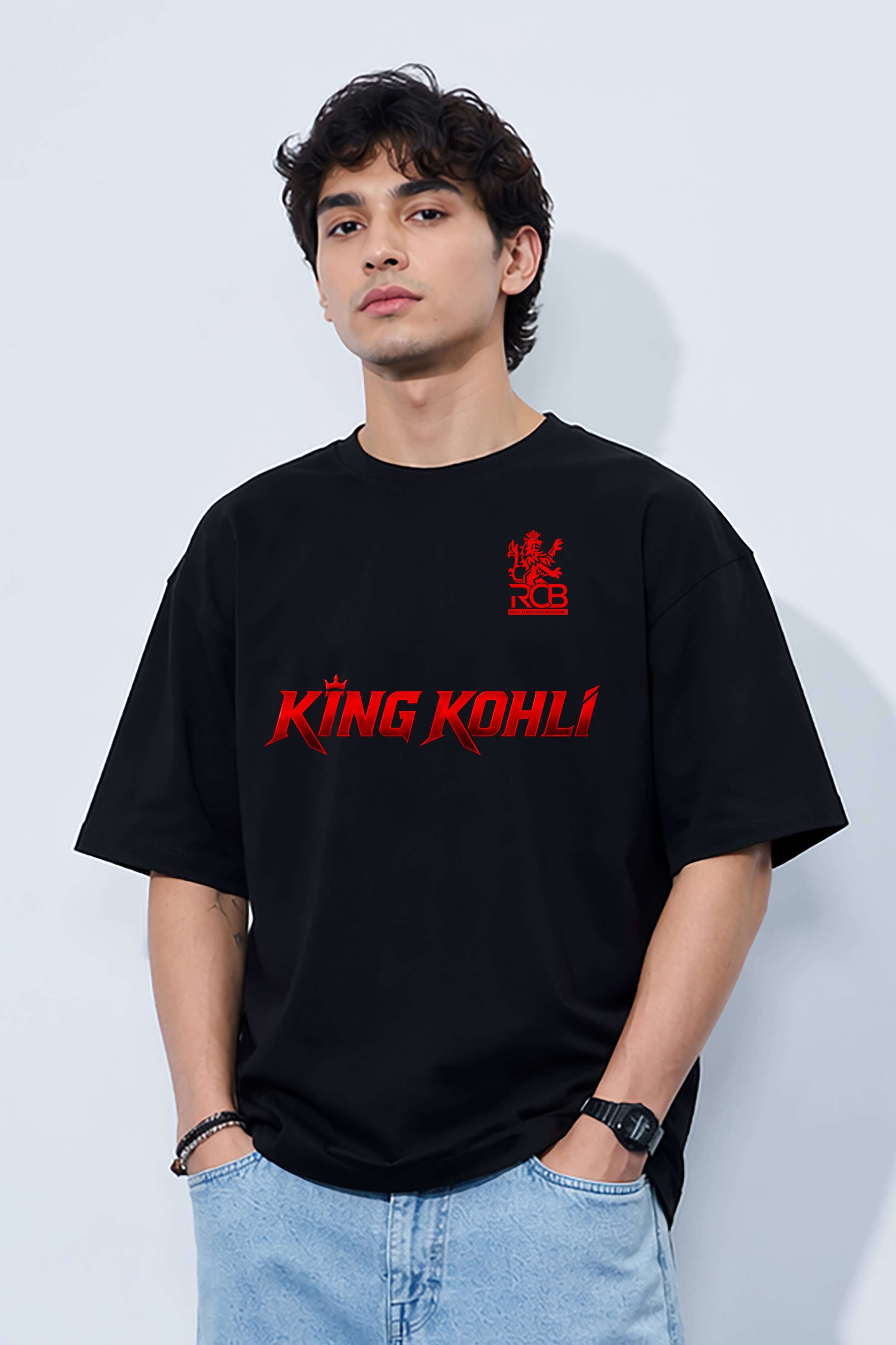 RCB Virat Kohli Inspired Back Print Sports Oversized T-Shirt for Men