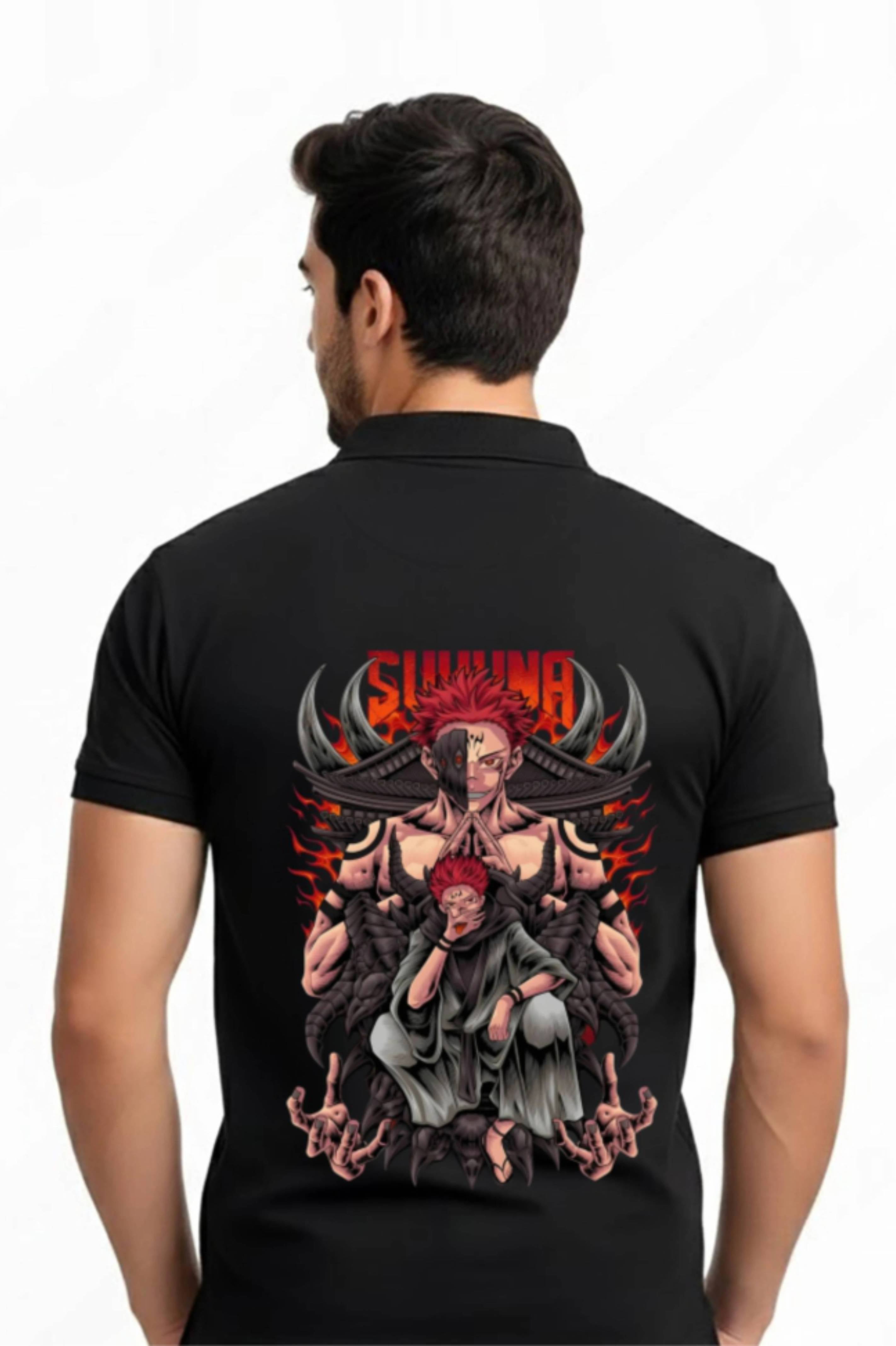 Sukuna Anime Graphic Polo T-Shirt for Men