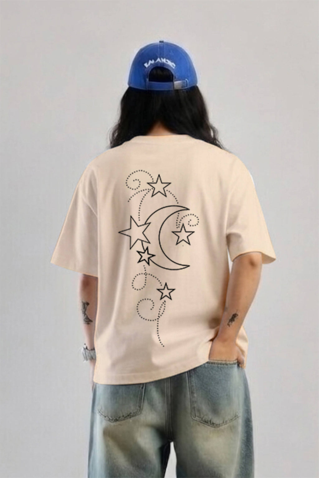Olive Moon & Stars Line Art T-Shirt