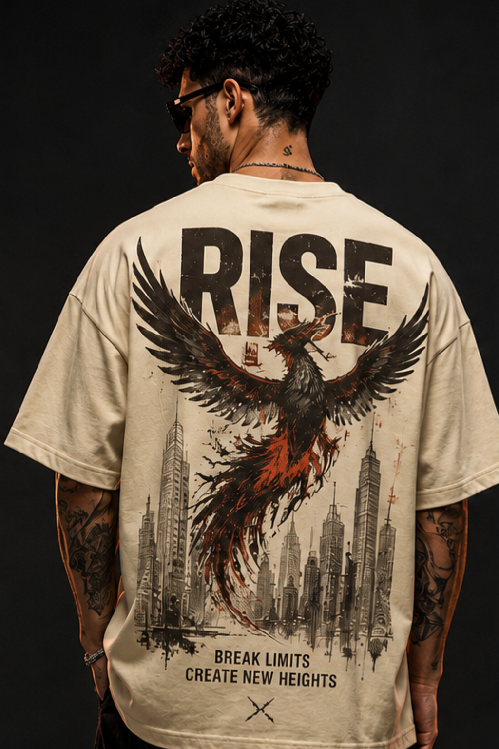Fabrixa Rise Phoenix Graphic Oversized T-Shirt for Men
