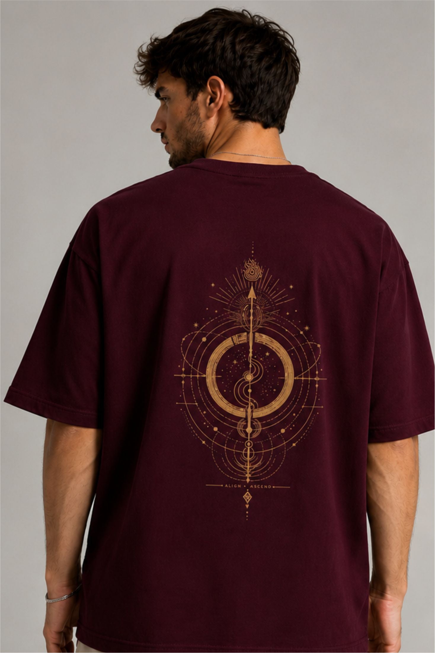 Tyag Spiritual Geometric Back Print Oversized T-Shirt – Maroon | Fabrixa