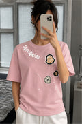 Women's Pink Oversized Graphic T-Shirt