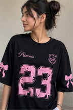 Women's Oversized Black Graphic T-Shirt – Pink 23