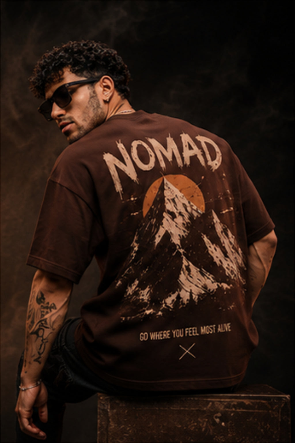 NOMAD Mountain Oversized T-Shirt for Men Premium 240 GSM Heavyweight Cotton