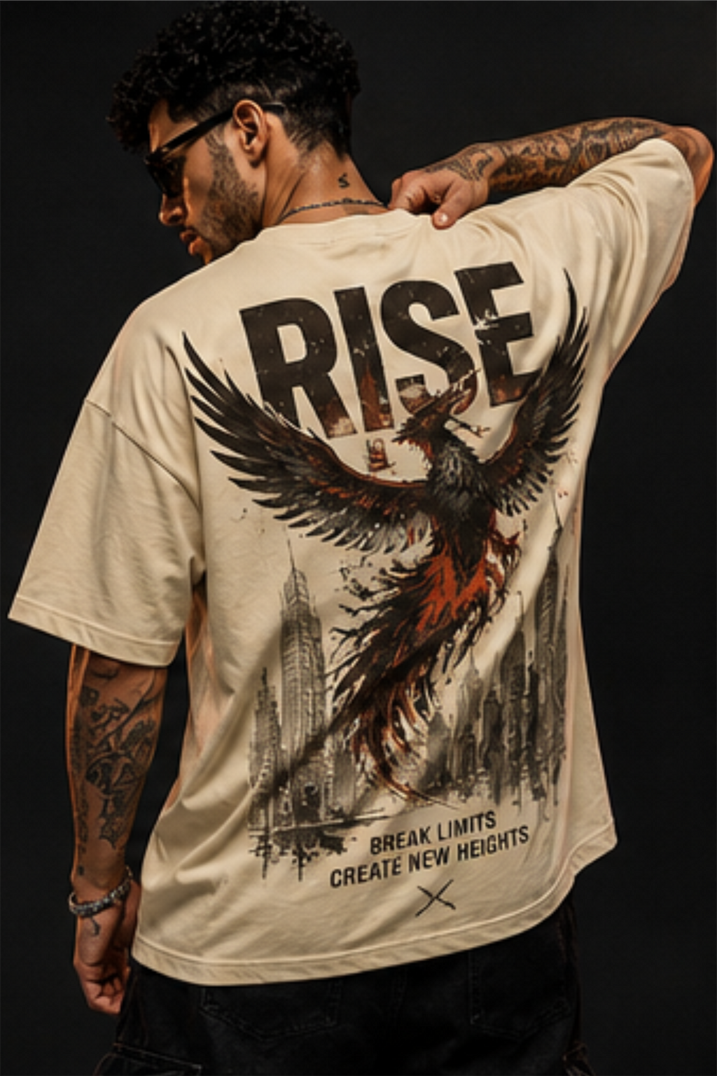 Fabrixa Rise Phoenix Graphic Oversized T-Shirt for Men