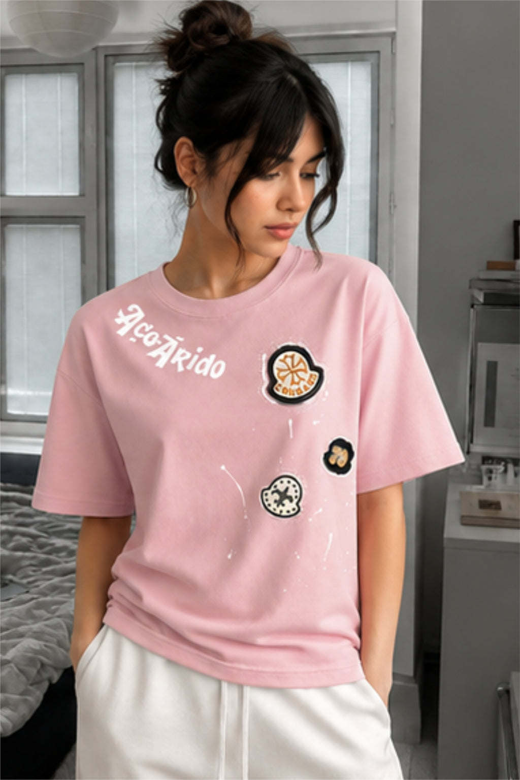 Women's Pink Oversized Graphic T-Shirt