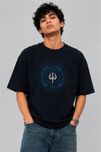 Mahadev Trishul Spiritual Oversized T-Shirt – Navy Blue | Fabrixa