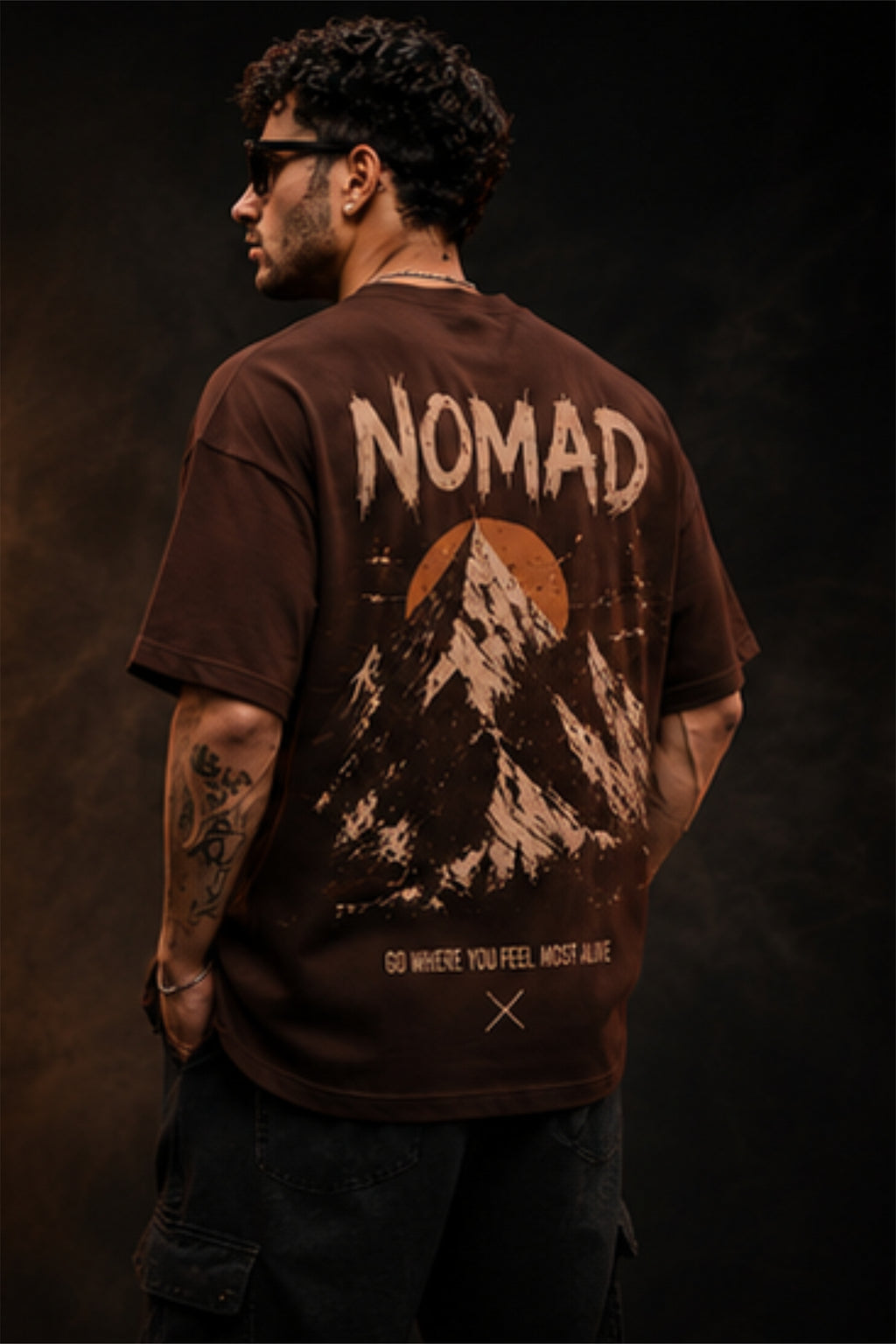 NOMAD Mountain Oversized T-Shirt for Men Premium 240 GSM Heavyweight Cotton