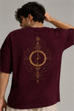 Tyag Spiritual Geometric Back Print Oversized T-Shirt – Maroon | Fabrixa