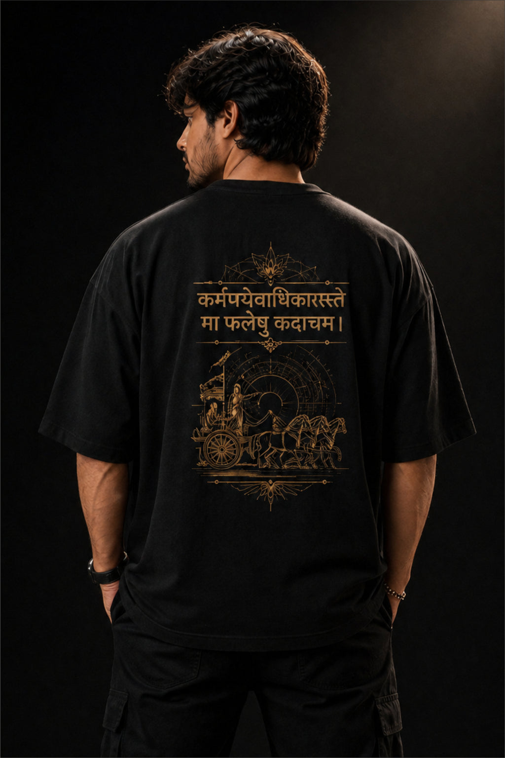 Karmanye Vadhikaraste Sanskrit Oversized T-Shirt – Bhagavad Gita Back Print