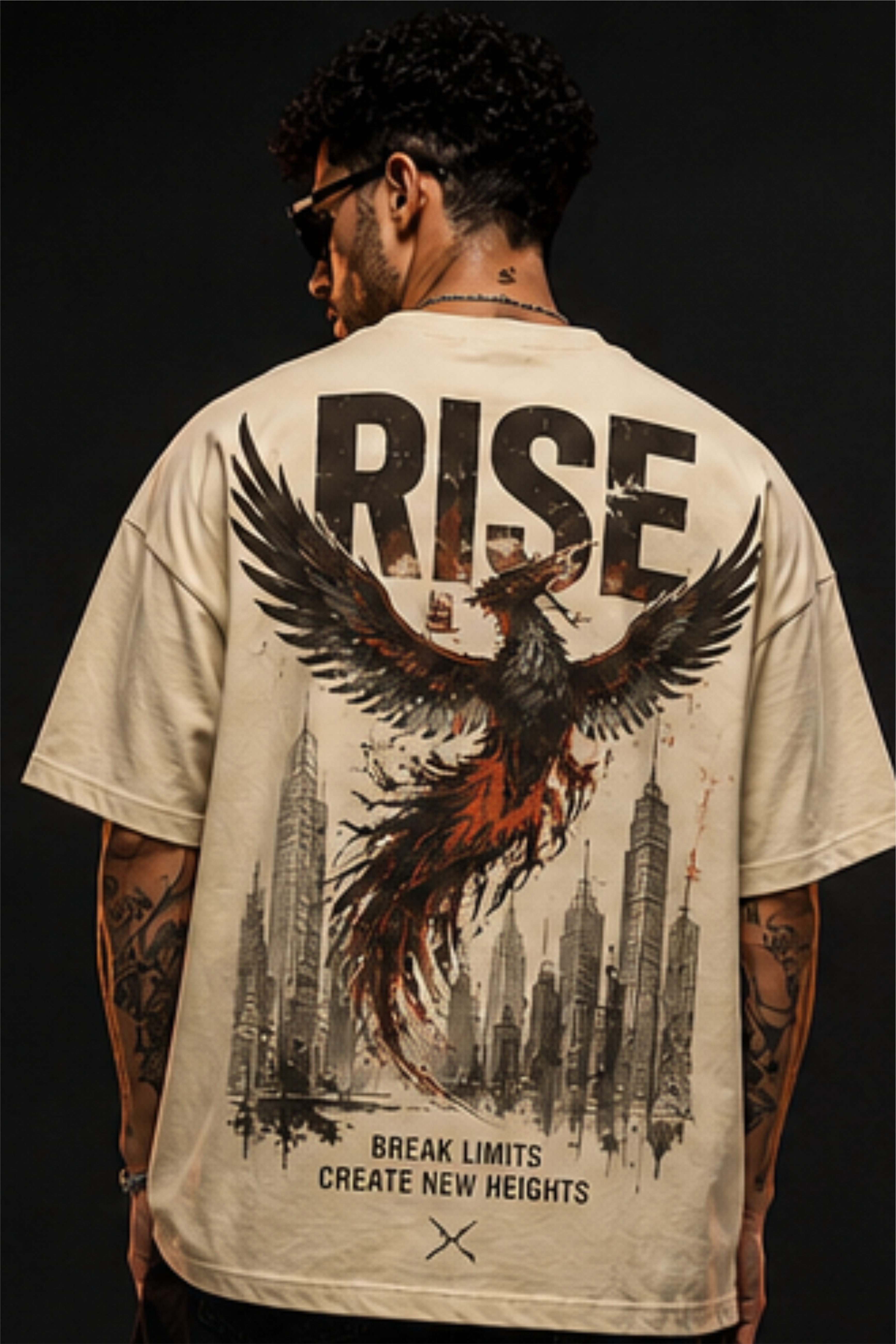 Fabrixa Rise Phoenix Graphic Oversized T-Shirt for Men