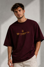 Tyag Spiritual Geometric Back Print Oversized T-Shirt – Maroon | Fabrixa