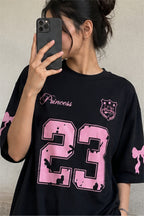 Women's Oversized Black Graphic T-Shirt – Pink 23