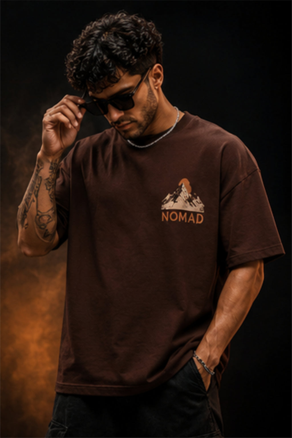 NOMAD Mountain Oversized T-Shirt for Men Premium 240 GSM Heavyweight Cotton