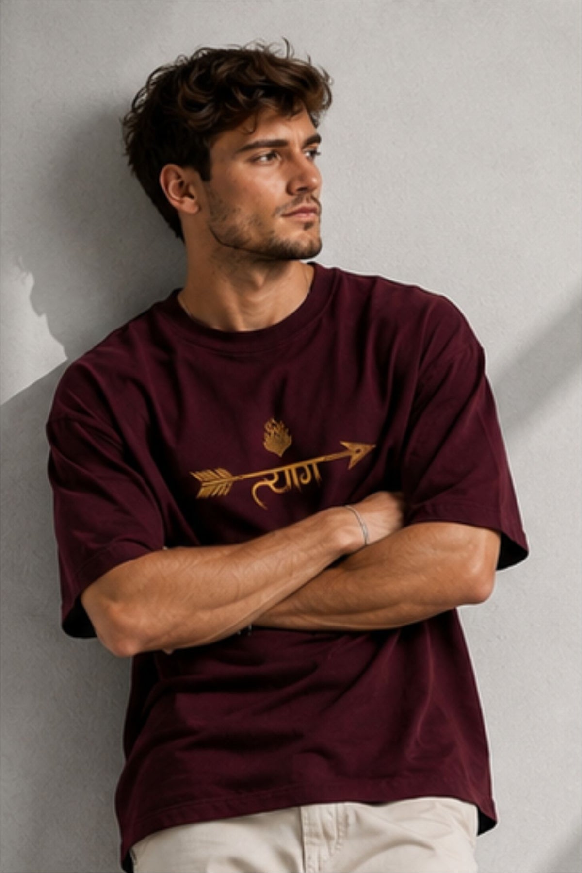 Tyag Spiritual Geometric Back Print Oversized T-Shirt – Maroon | Fabrixa