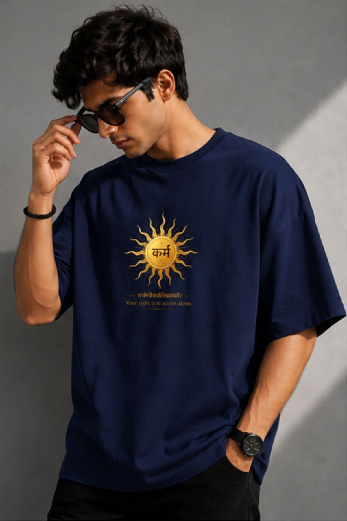 Karma Spiritual Sun Oversized T-Shirt – Navy Blue