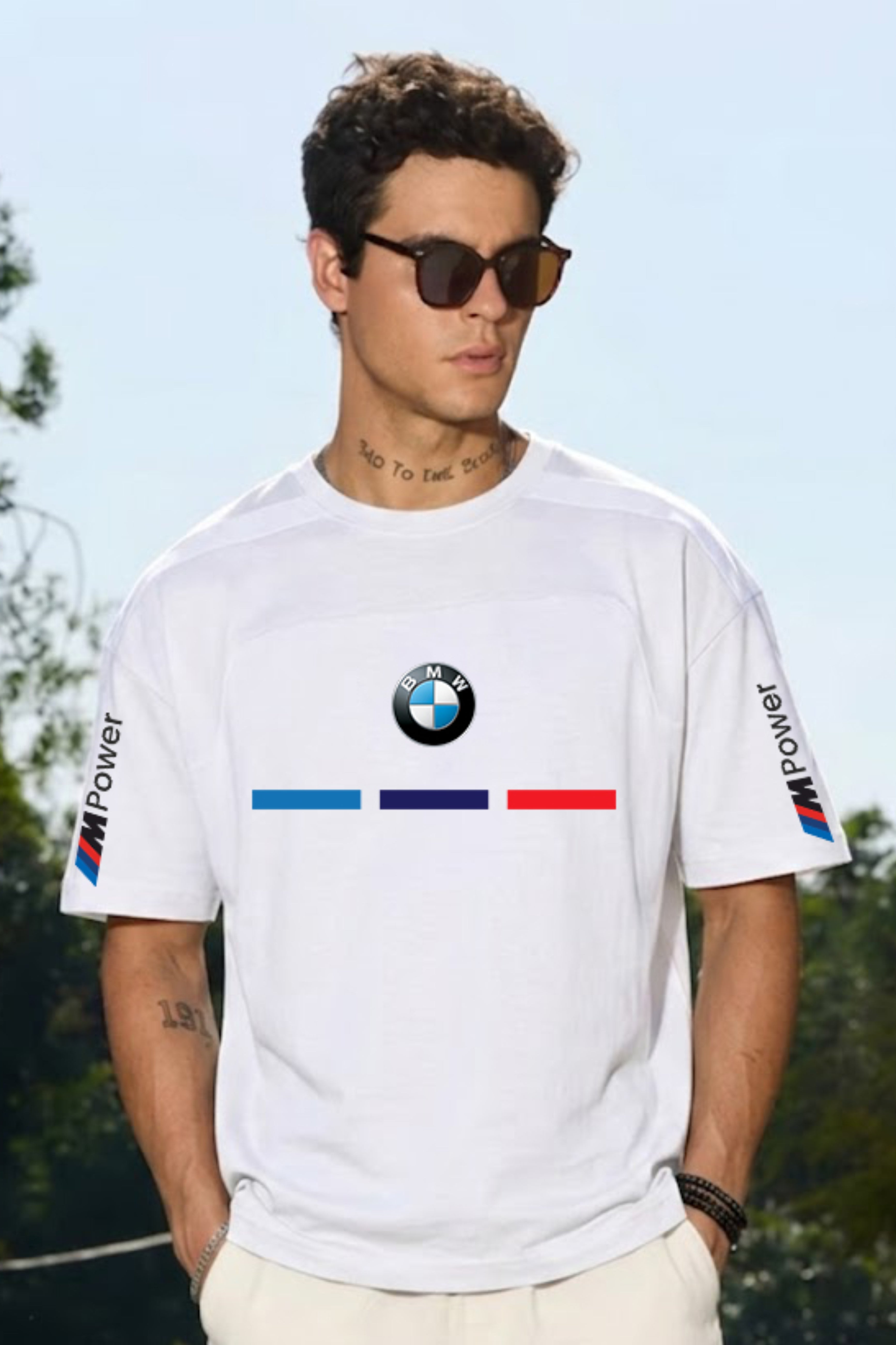 BMW M Power White Oversized T-Shirt for Men