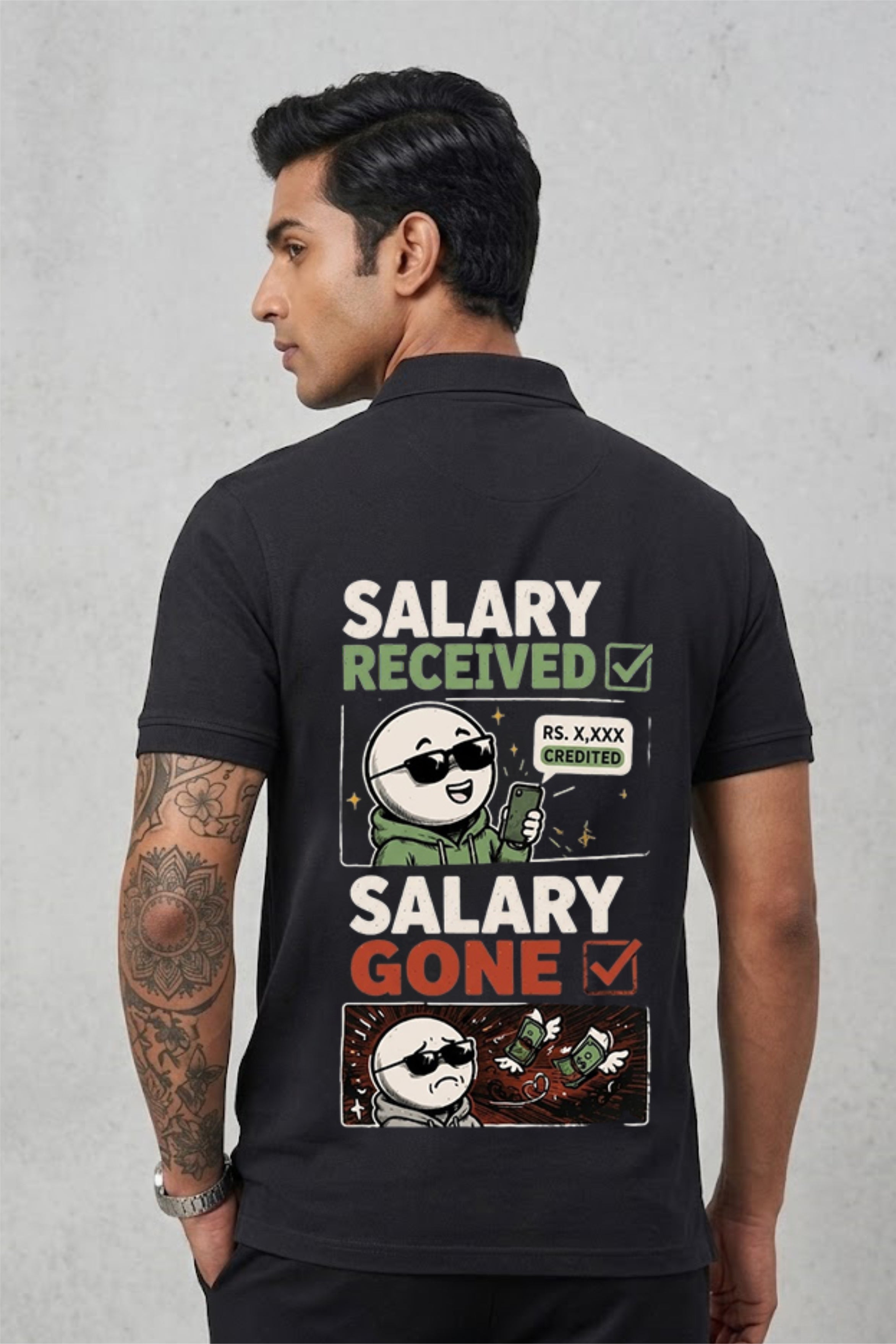 Salary Received Salary Gone Back Print Polo T-Shirt