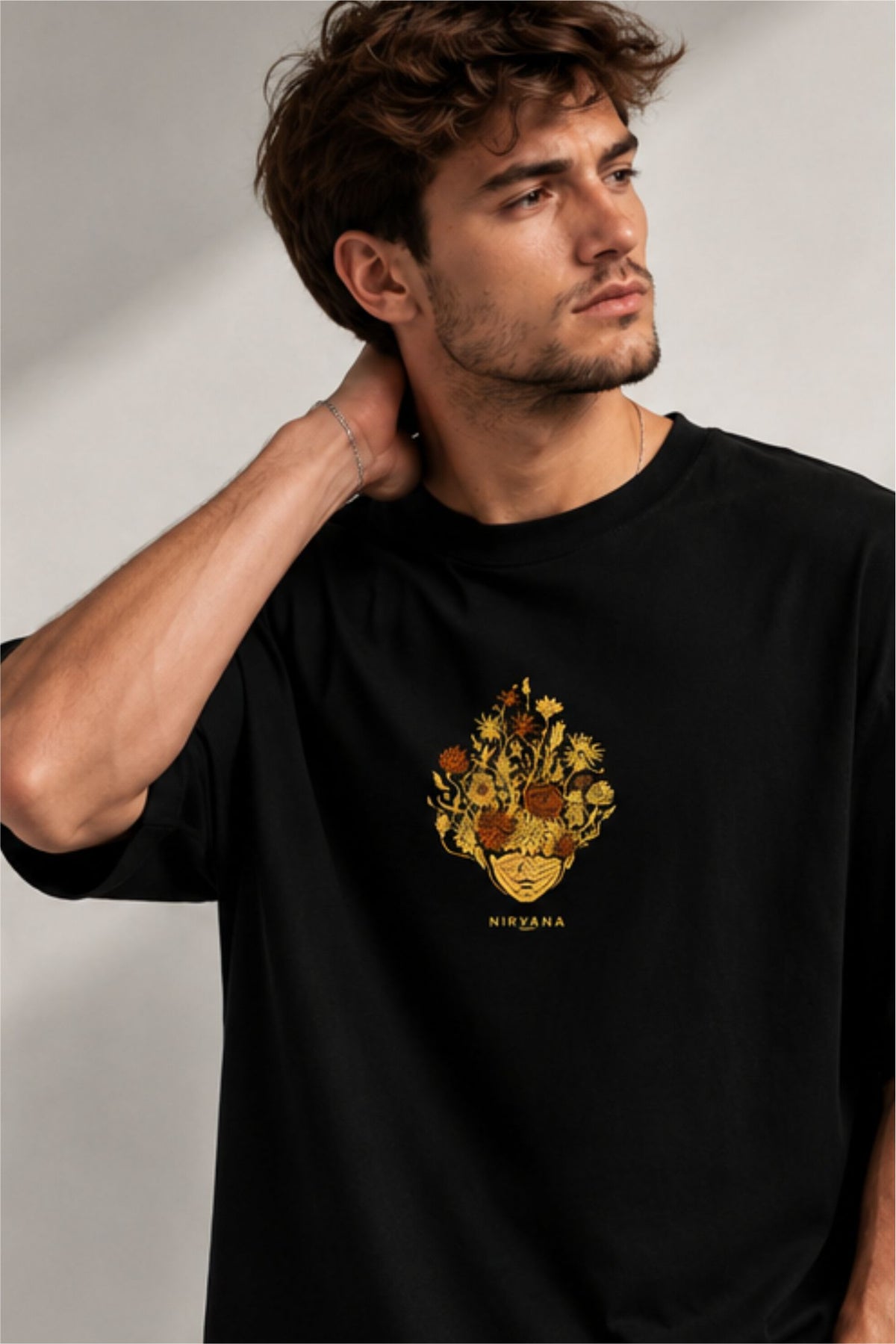 Nirvana Spiritual Meditation Back Print Oversized T-Shirt – Black | Fabrixa