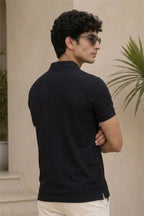 FABRIXA Men’s Black Polo T-Shirt with Minimal Mountain Logo