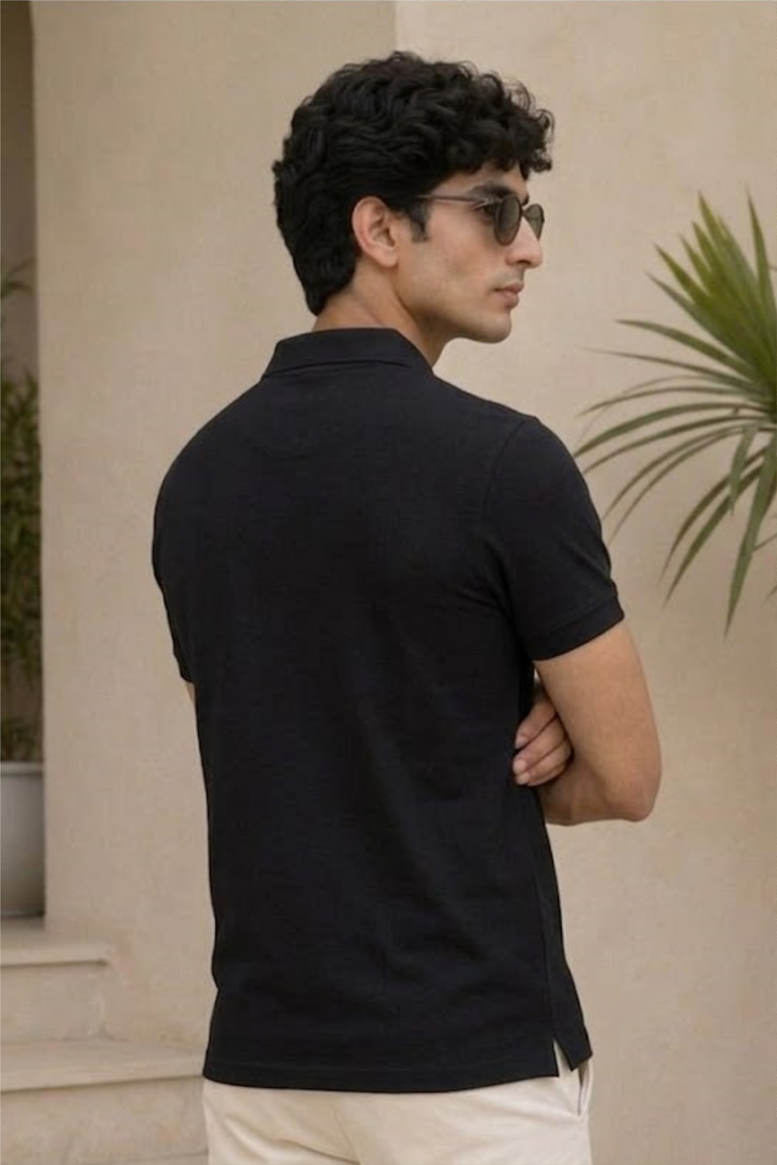 FABRIXA Men’s Black Polo T-Shirt with Minimal Mountain Logo